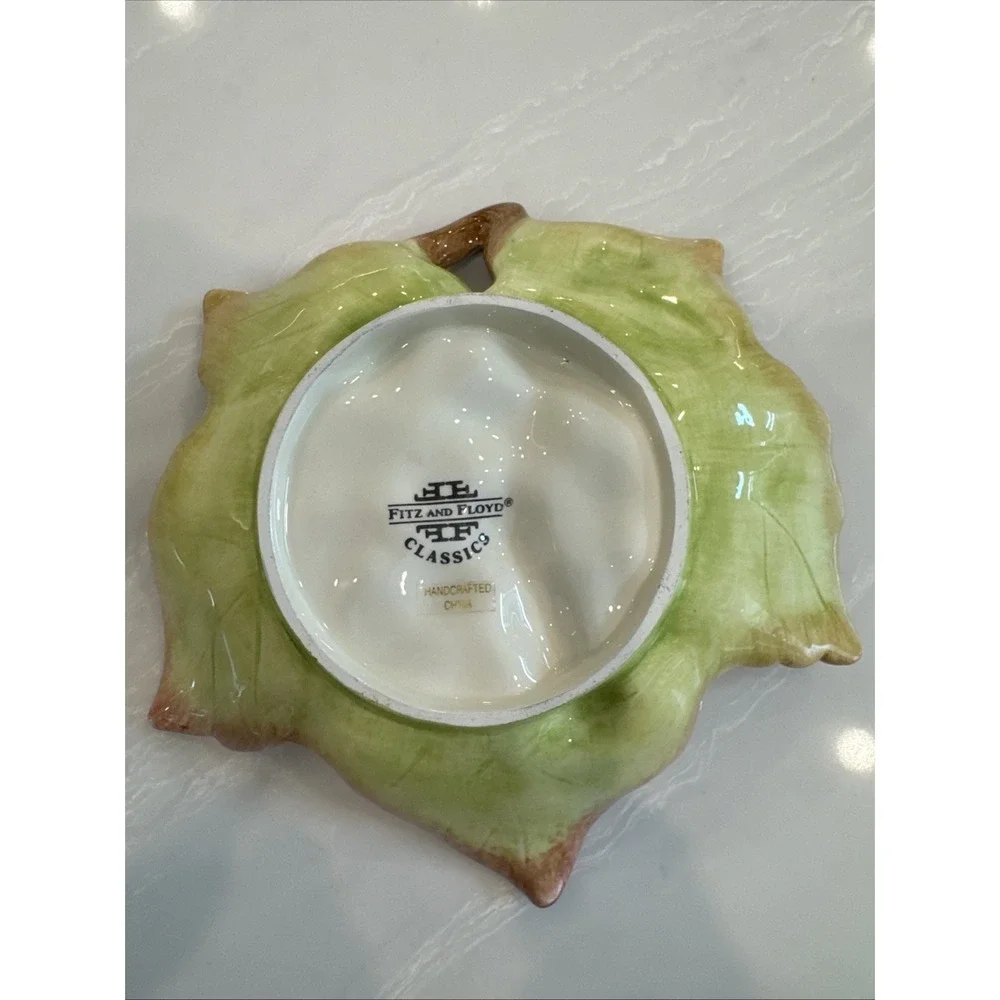 Fitz & Floyd Grapes Leaf Embossed Nut Candy Trinket Dish NOB